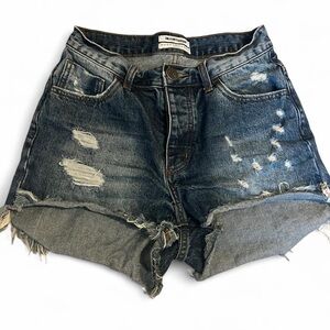 One Teaspoon Blue Distressed Jean Shorts